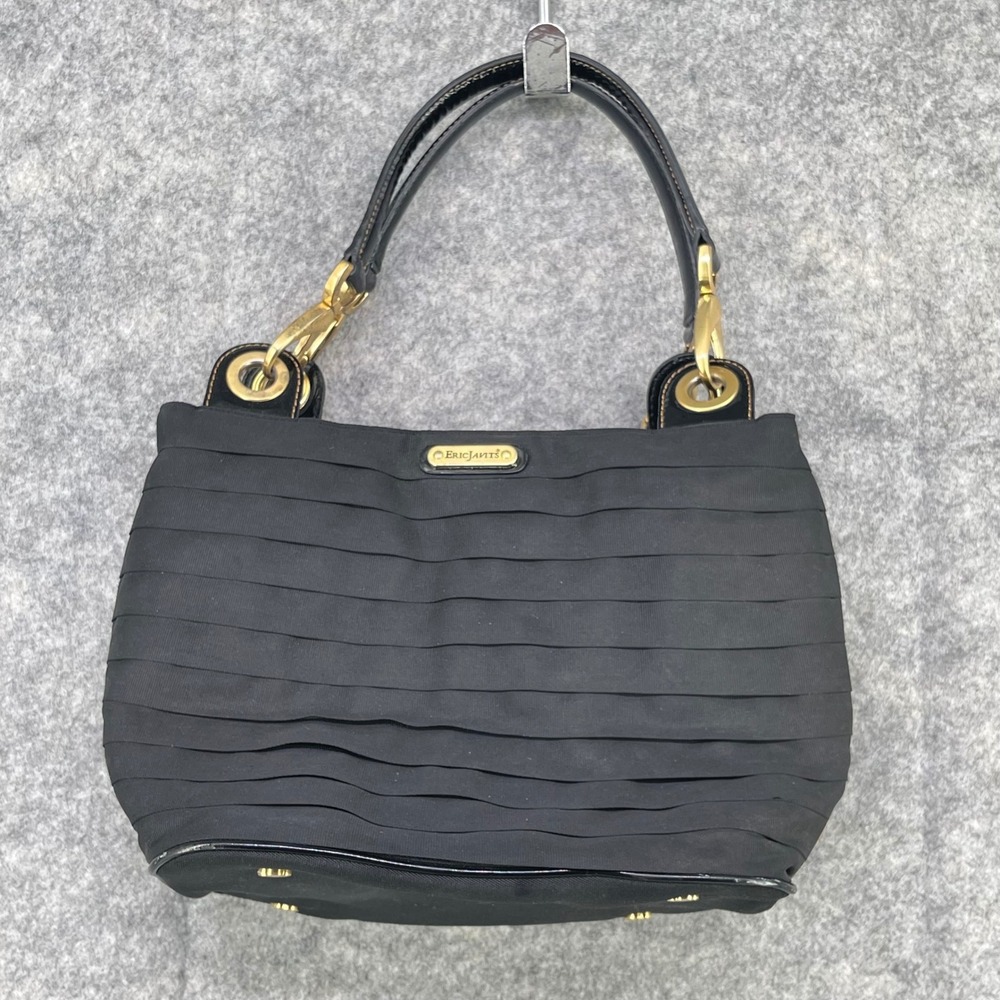 Eric Javits Shoulder Bag Womens Medium Black Ribbon Tiered Gold Hardware Purse